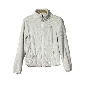 The North Face White Fleece Jacket Lightweight Soft Sherpa Silver Logo Sz Small